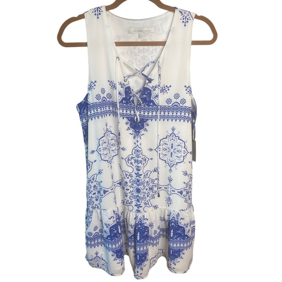 NWT Lovers + Friends Blue White Mini Dress Pockets Medium - Picture 2 of 10